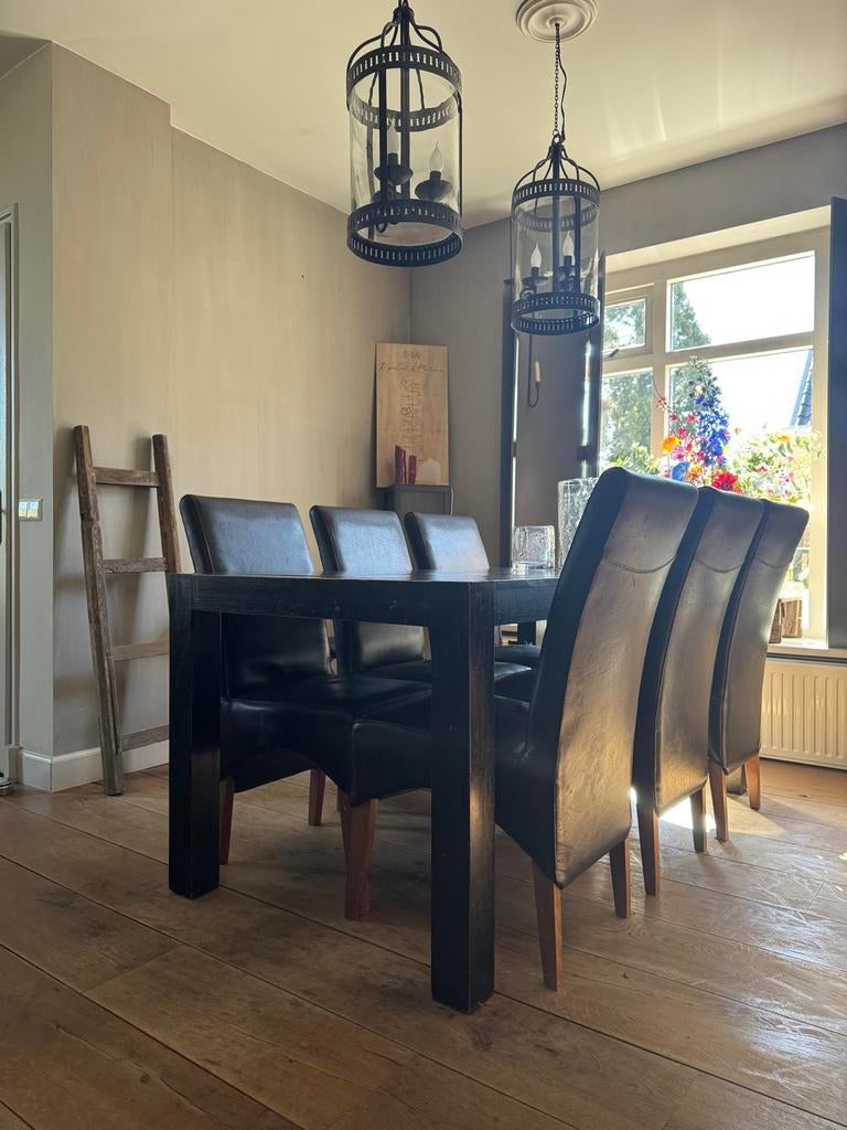 Teakhouten eettafel 180x90 cm zwart doorgeschuurd, Huis en Inrichting, Tafels | Eettafels, Ophalen, Gebruikt, Teakhout, 50 tot 100 cm