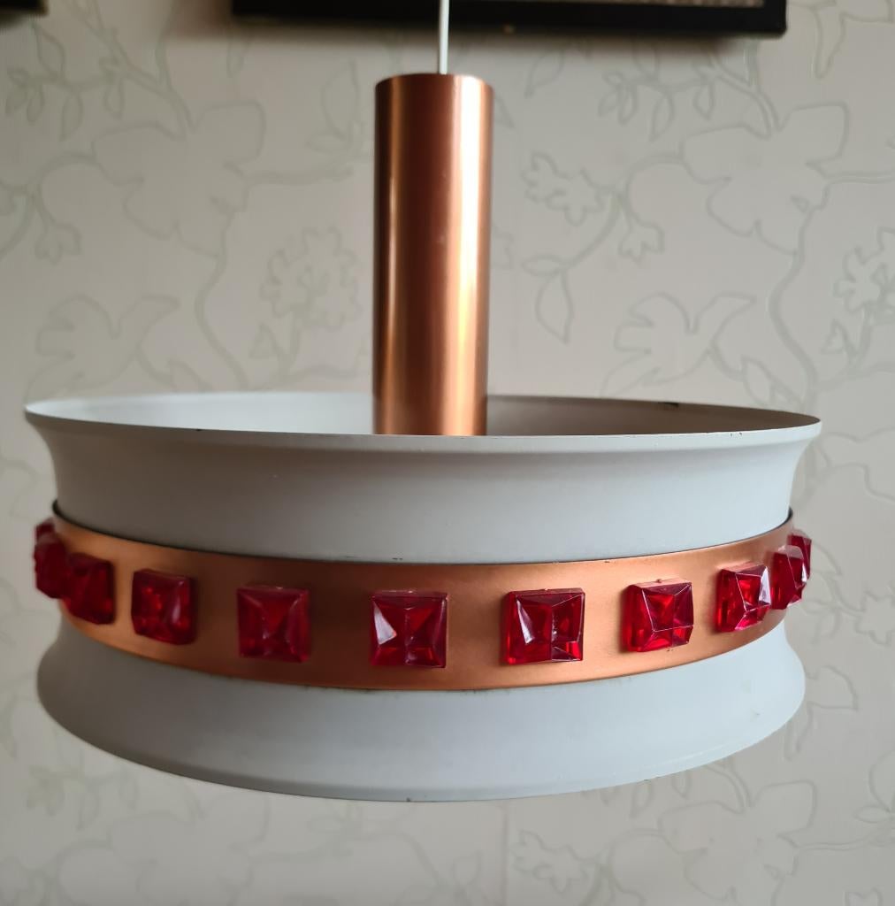 te koop: hanglamp kunststof steentjes retro vintage jaren 70, Gebruikt, Ophalen of Verzenden, Retro vintage seventies, Minder dan 50 cm