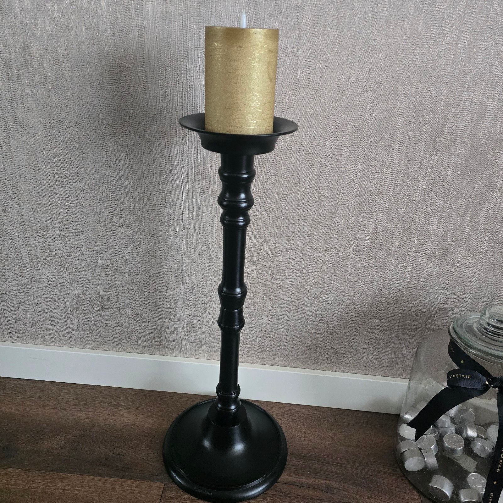 2x Riviera Maison Zwarte Staande Kandelaars 65cm, Ophalen of Verzenden