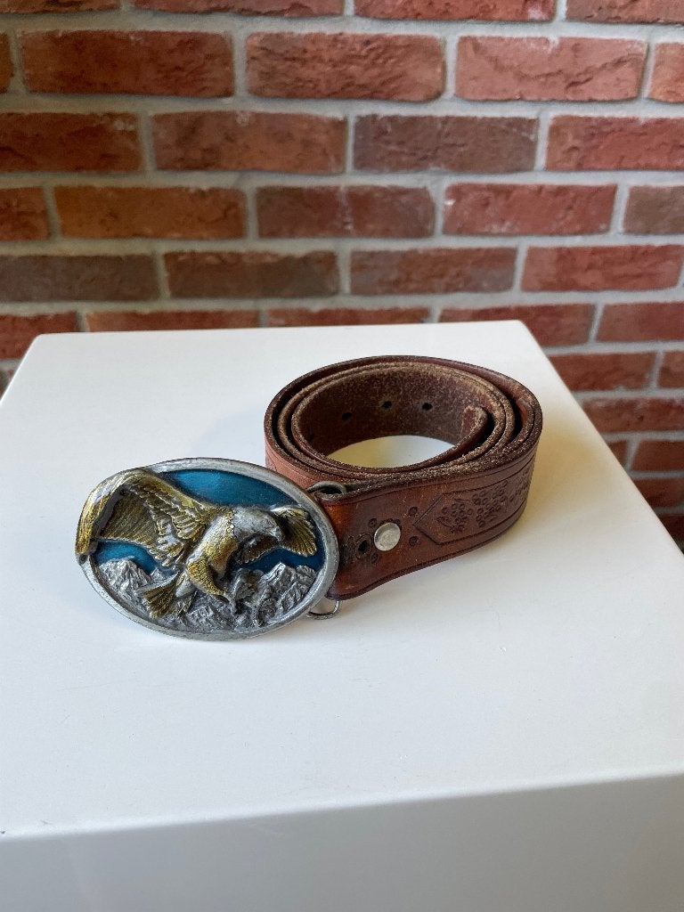 Bergamon cowboy riem met zware adelaar buckle, 95 tot 105 cm, Bruin, Echt leder, Ophalen of Verzenden