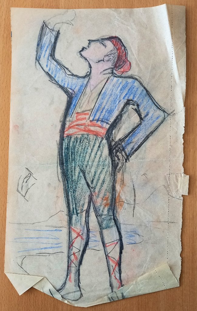 A493-67 Oude tekening Man in dramatische pose, Ophalen of Verzenden