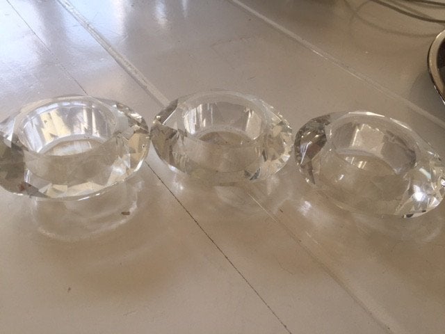 3 waxinelichthouders, Ophalen of Verzenden, Zo goed als nieuw, Glas, Waxinelichthouder