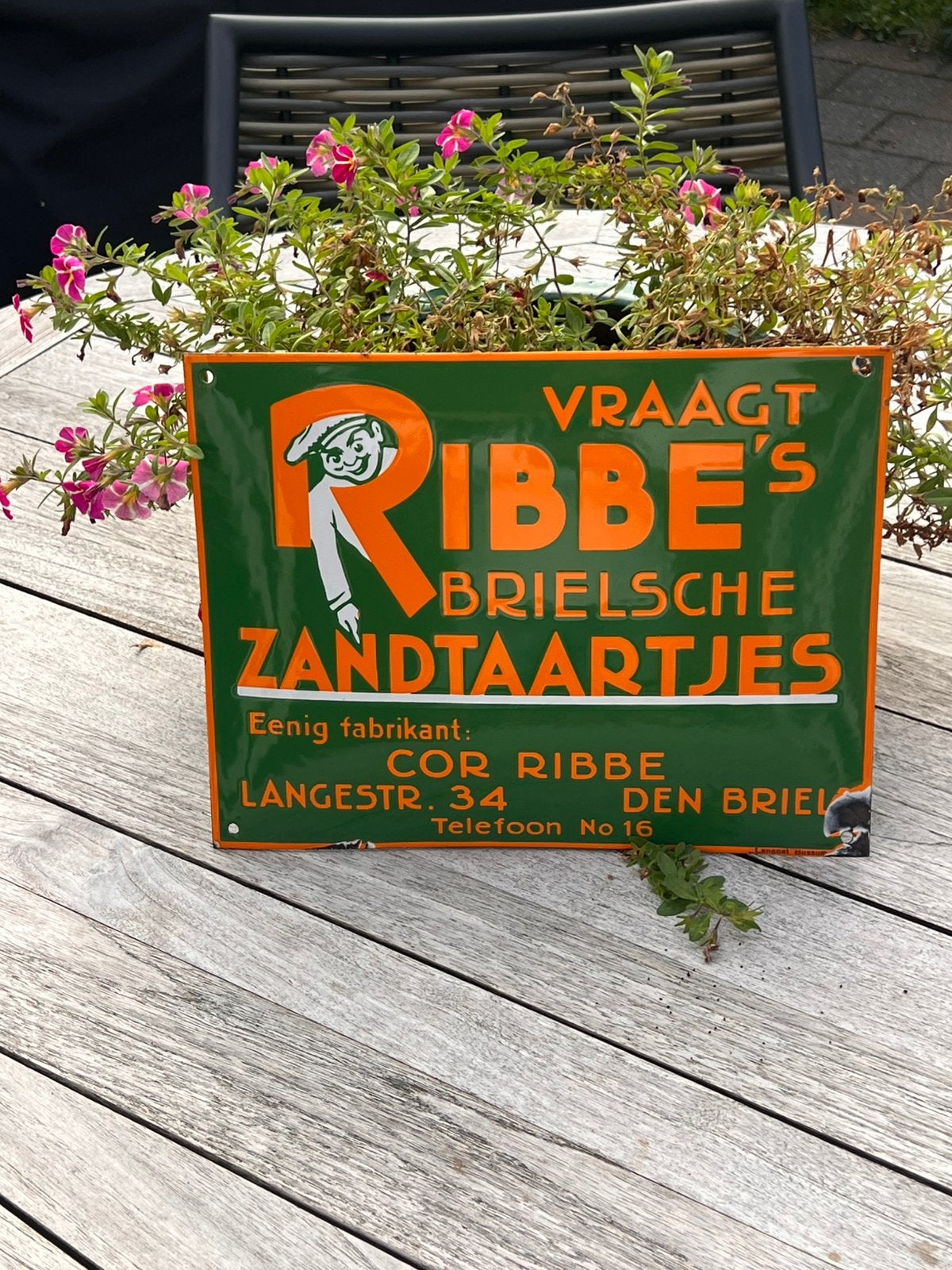 Emaille reclamebord Ribbe's Zandtaartjes Langcat Bussum, Antiek en Kunst, Ophalen of Verzenden