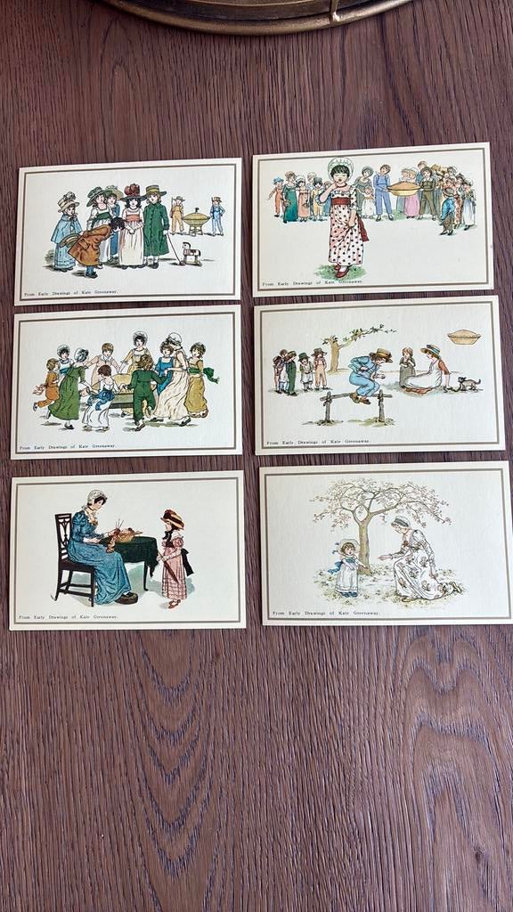 Leuke serie van 6 kinderkaarten. Kate Greenaway., Ophalen of Verzenden, Ongelopen