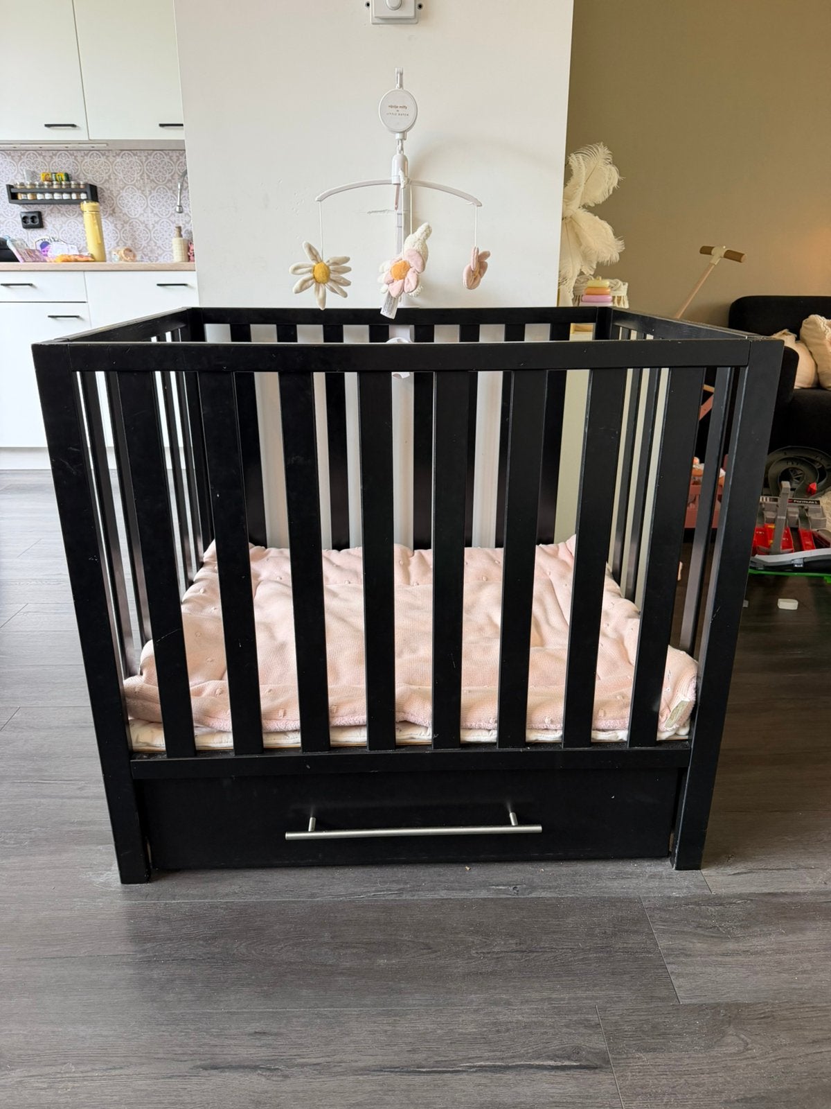 Box incl 2 boxkleden en muziekmobiel, Ophalen, Zo goed als nieuw, Rond, Boxkleed