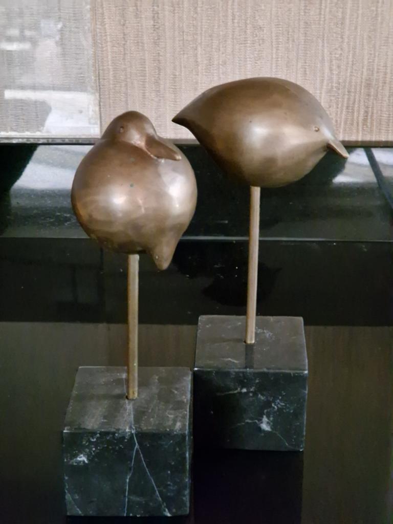 Set van 2x messing Vogels op  zware Marmeren voetje., Antiek en Kunst, Ophalen of Verzenden