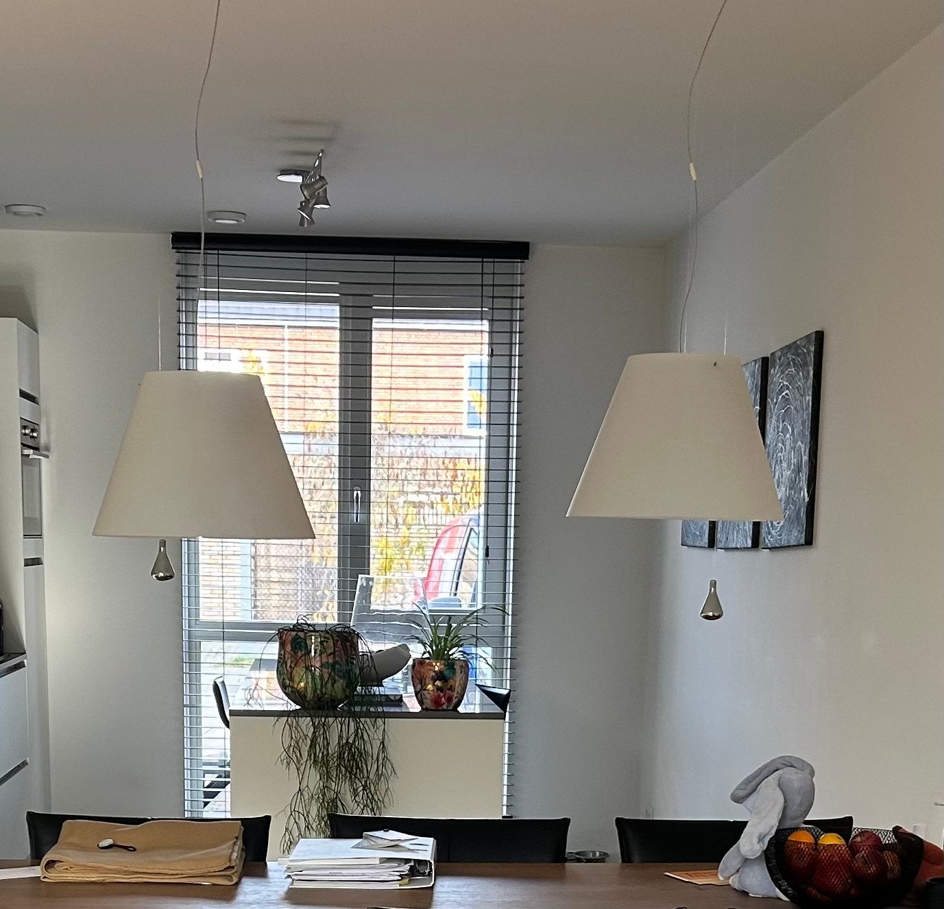 2x Luceplan Costanza D13 D13E Eettafel Lampen - Goede Staat, Ophalen, Zo goed als nieuw, Textiel, E27 (groot)