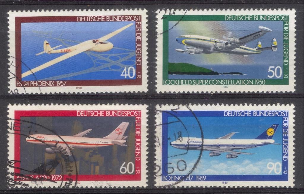 Bundesrepublik (102) - 1040 t/m 1043 - vliegtuigen, Verzenden, BRD, Gestempeld