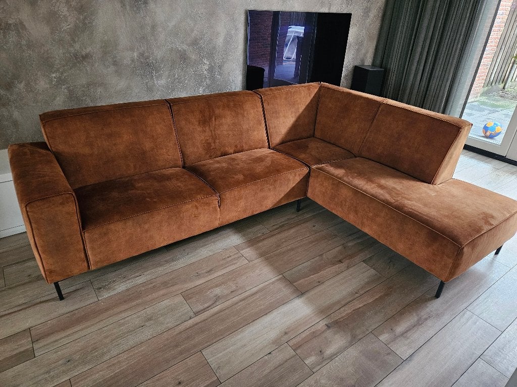 Hoekbank cognac, Ophalen, 250 tot 300 cm, Gebruikt, Hoekbank