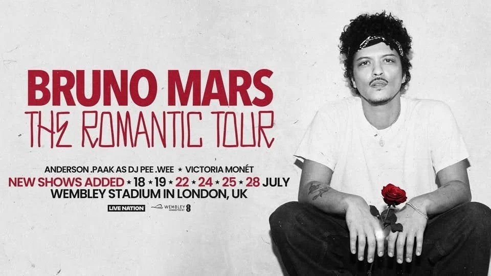 2 Tickets Bruno Mars Romantic Tour - 18 juli Wembley, Londen, Tickets en Kaartjes, Twee personen, Juli