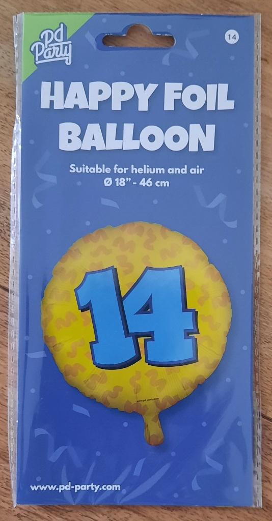 Ballon / Happy Foil ballon /  - cijfer 14 - ( Nieuw )  Feest, Ophalen of Verzenden, Nieuw, Versiering, Verjaardag
