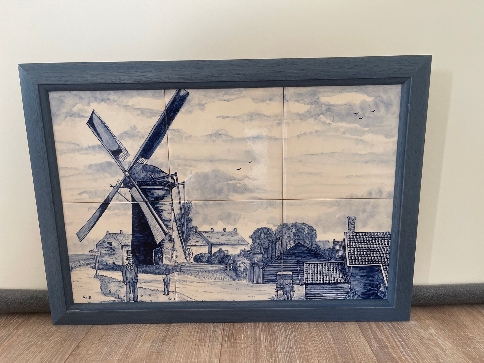 Delfts Blauw Tegeltableau Molenlandschap 52x37 cm, Ophalen of Verzenden