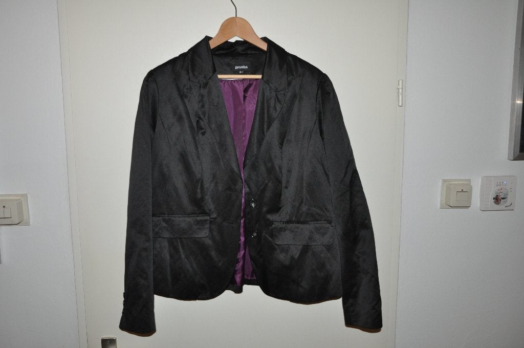 mooi nieuw zwart glanzend jasje/colbertje maat 48 Promiss, Promiss, Zwart, Maat 46/48 (XL) of groter, Nieuw