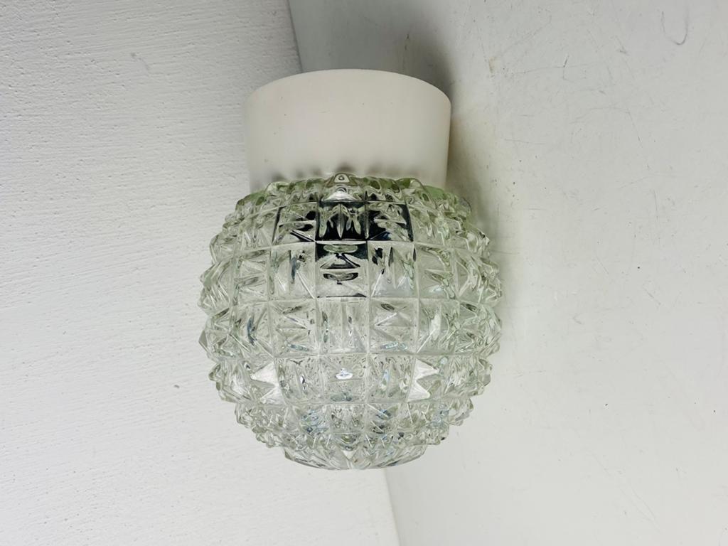 Jaren 70 relief glazen plafondlamp bolletje, Ophalen of Verzenden, Huis en Inrichting