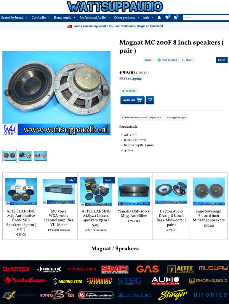 Magnat MC 200F 8 inch speakers ( set van 2 ) 20cm, Stereo speakers, Gebruikt, 120 tot 150 watt, .