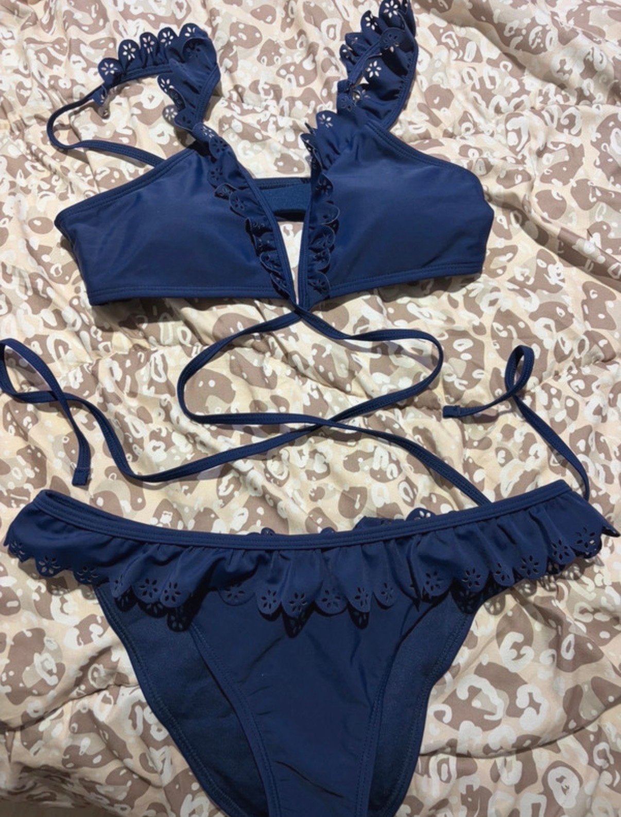Shekini Bikini Set - Donkerblauw met ruches - maat S, Ophalen of Verzenden, Nieuw, Blauw, Bikini