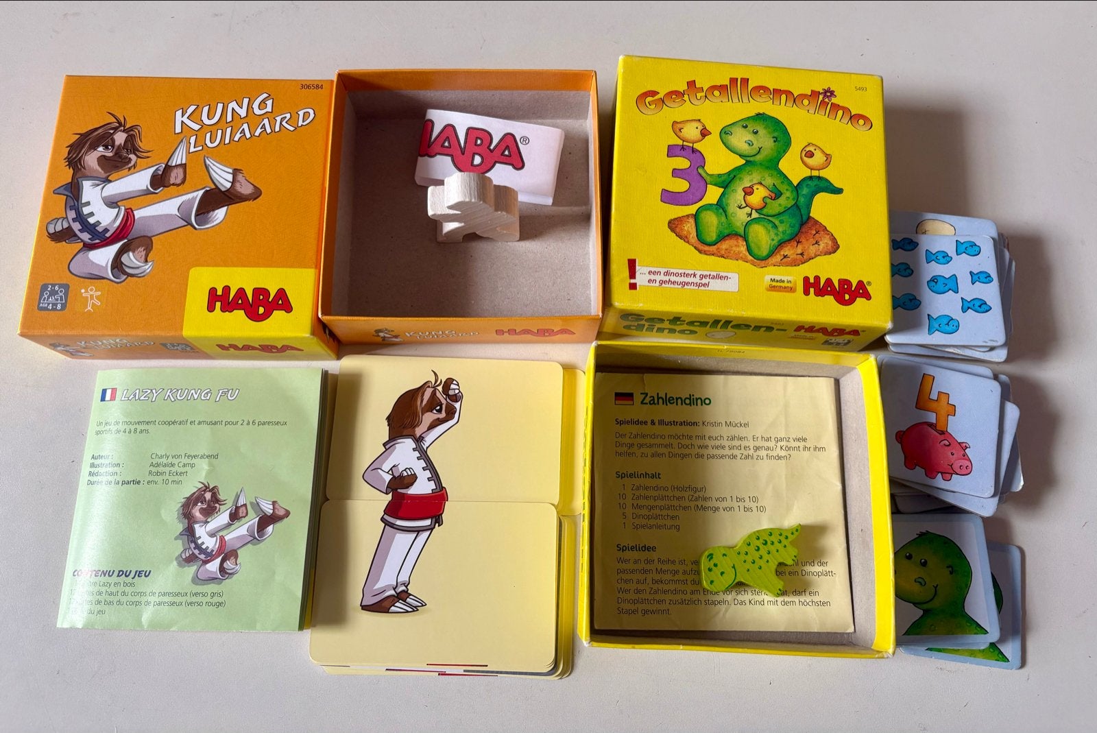 Haba spelletjes: Kung Luiaard en Getallendino, Drie of vier spelers, Ophalen of Verzenden, Gebruikt