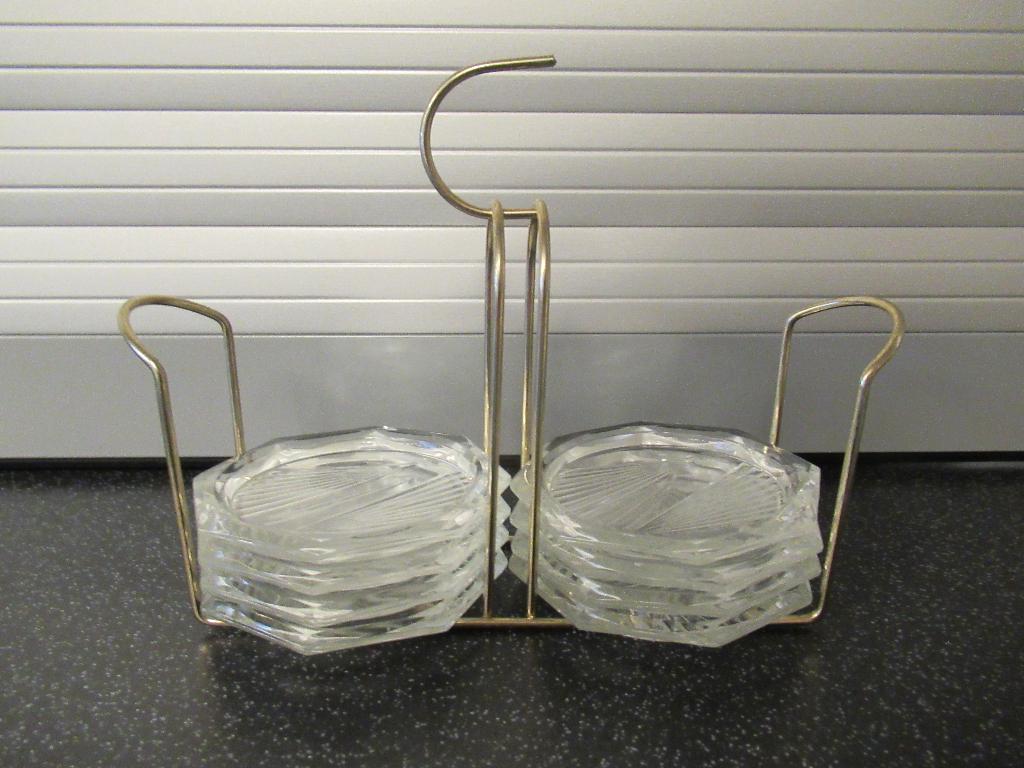 Glazen onderzetters in rekje, Antiek en Kunst, Curiosa en Brocante, Ophalen of Verzenden