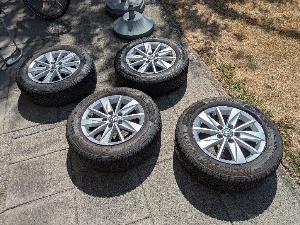VW golf 7 originele velgen en winterbanden 5 mm continental, Auto-onderdelen, Banden en Velgen, Ophalen, Gebruikt, 15 inch, Banden en Velgen