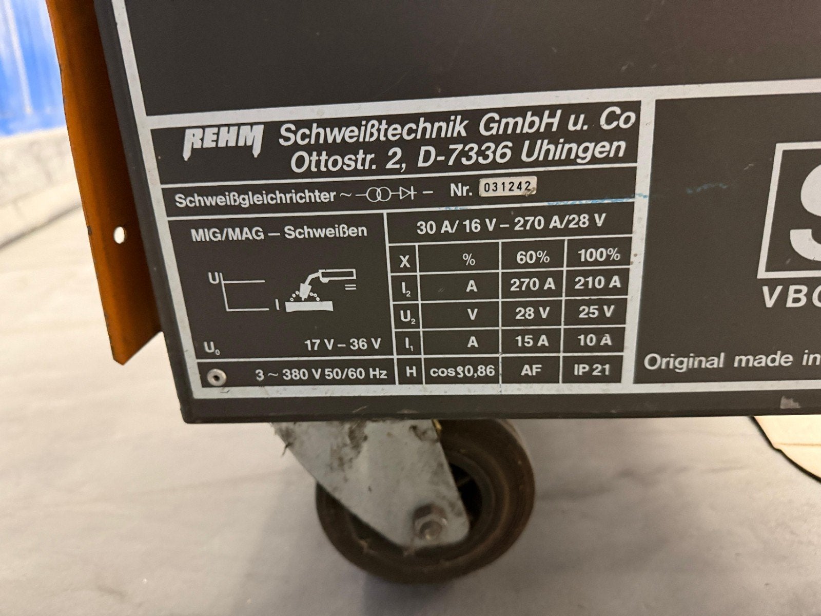 REHM Schweißtechnik 270 DK 60 Lasapparaat, Ophalen, Gebruikt, 250 ampère of meer, Co2