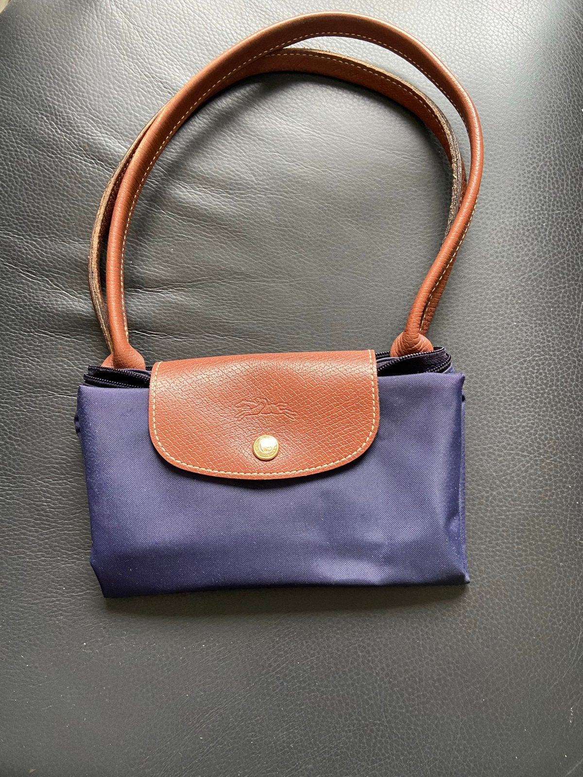 Longchamp Le Pliage Handtas - Paars Purple Size Medium, Ophalen of Verzenden, Gebruikt, Blauw, Handtas