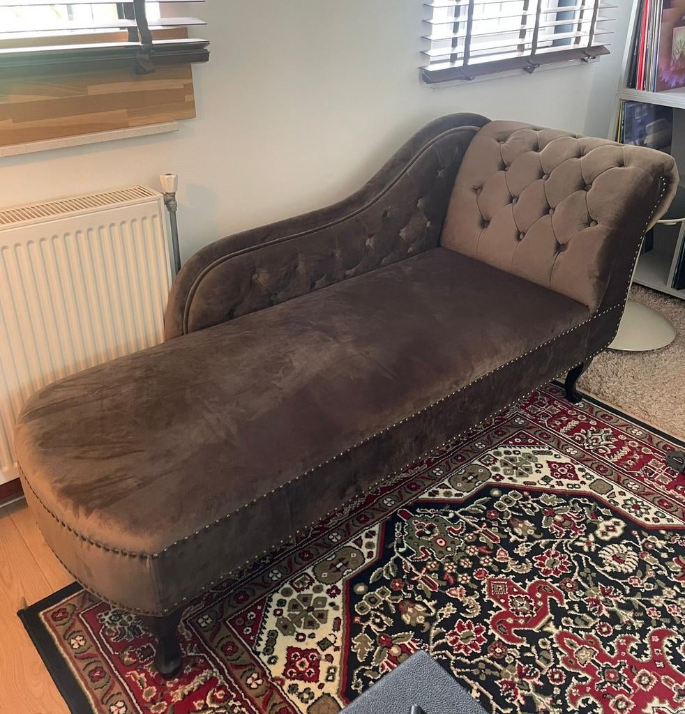 Chaise longue bruin met kunstsuède bekleding, Huis en Inrichting, Banken | Sofa's en Chaises Longues, Ophalen