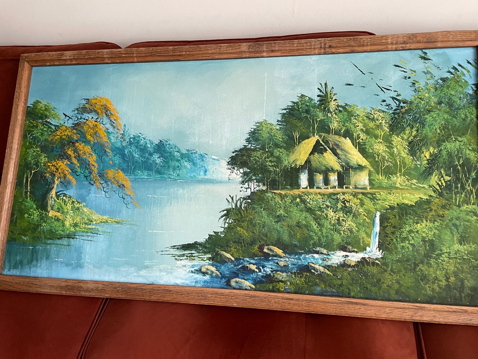 Schilderij Indonesisch tafereel, Antiek en Kunst, Kunst | Schilderijen | Klassiek, Ophalen, Doek, Landschap, Klassiek