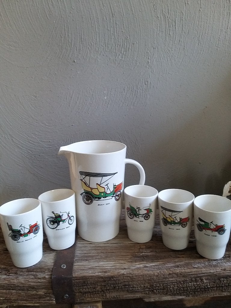kan en bekers met oude auto's, Antiek en Kunst, Ophalen of Verzenden