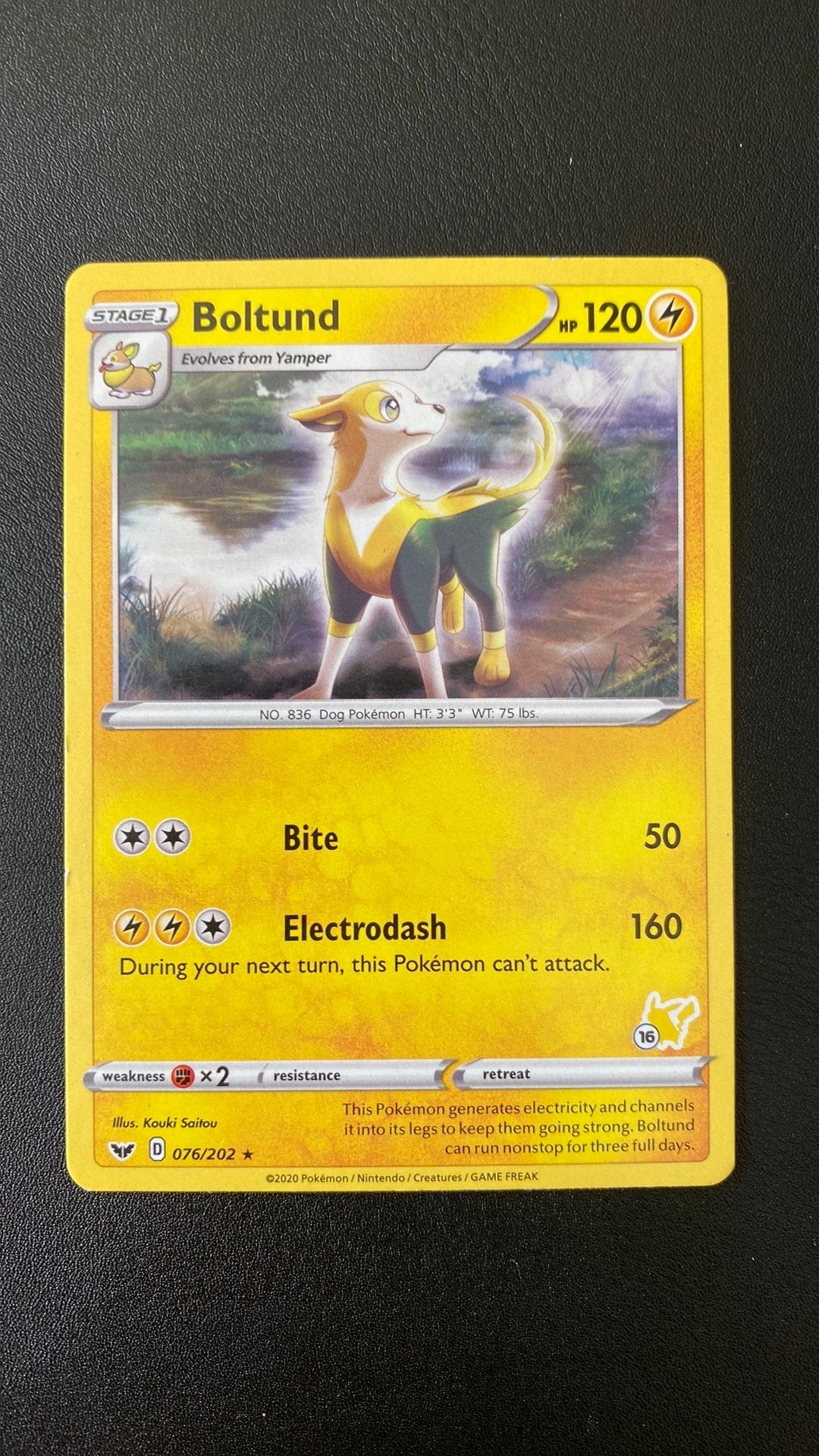 Pokemon boltund 076/202  pikachu deck stempel, Ophalen of Verzenden, Gebruikt, Losse kaart