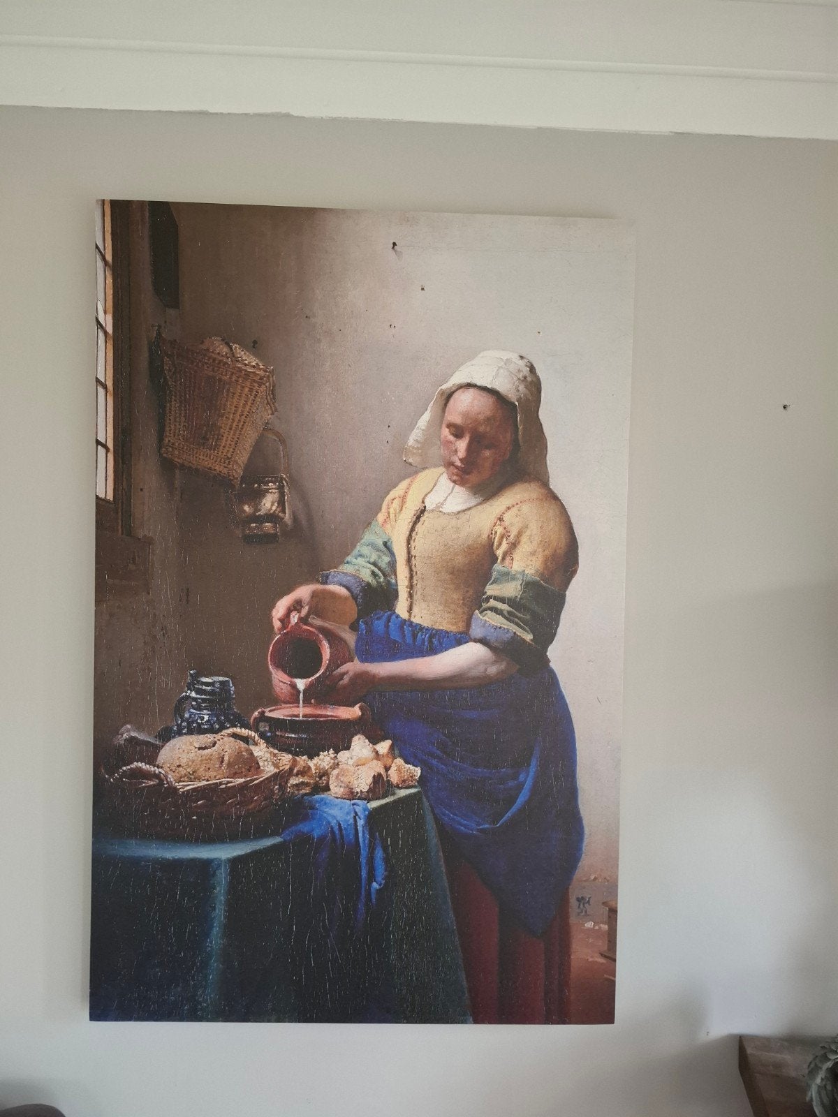 Canvas schilderij: Het Melkmeisje van Vermeer (115x75 cm), Huis en Inrichting, Woonaccessoires | Schilderijen, Tekeningen en Foto's