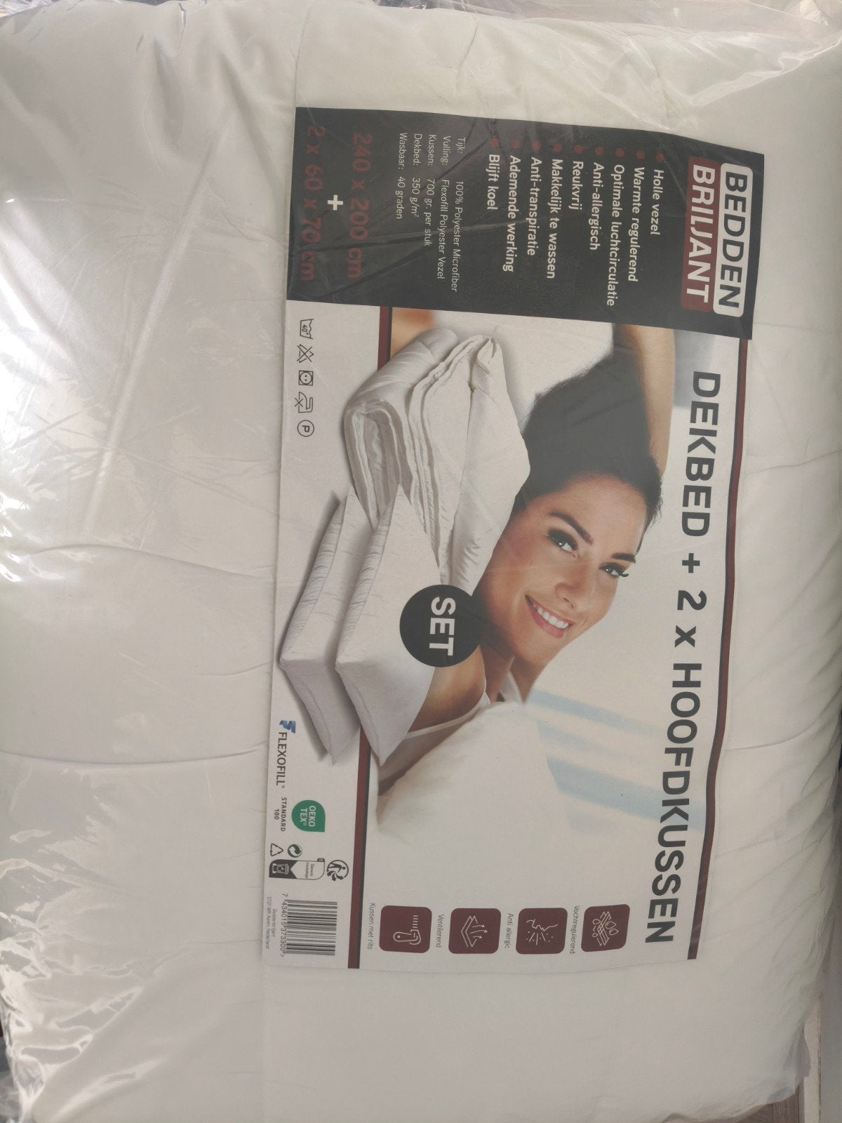 Nieuw Dekbed 240x200 cm met 2 Hoofdkussens, Huis en Inrichting, Slaapkamer | Beddengoed, Verzenden, Wit, Ademend, Deken of Dekbed