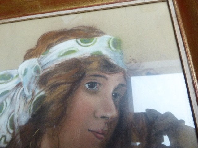 Mooie pasteltekening in houten lijst, Ophalen of Verzenden