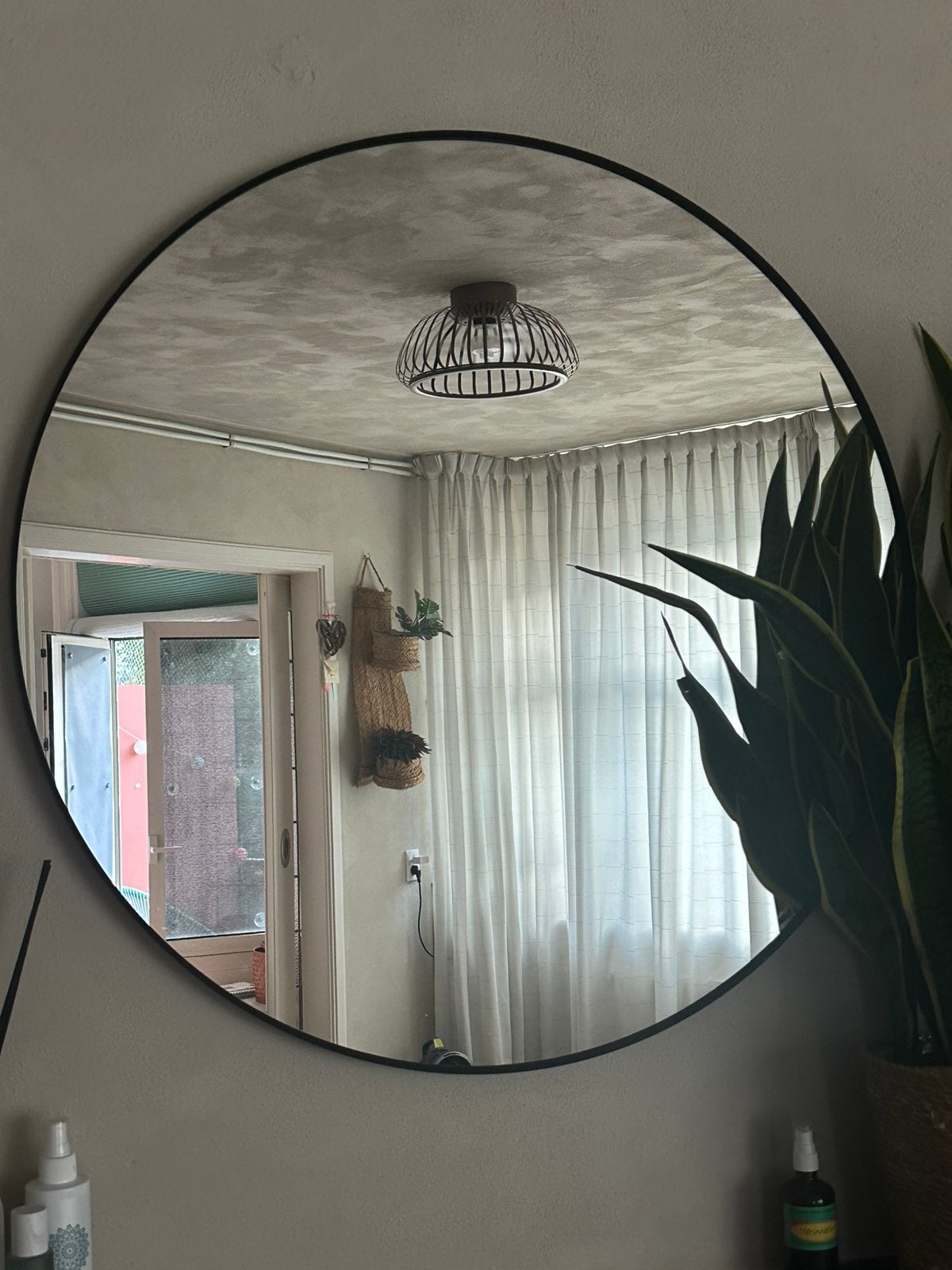 Ikea zwarte ronde spiegel, 80 cm, Ophalen, Rond, Zo goed als nieuw, 75 tot 100 cm