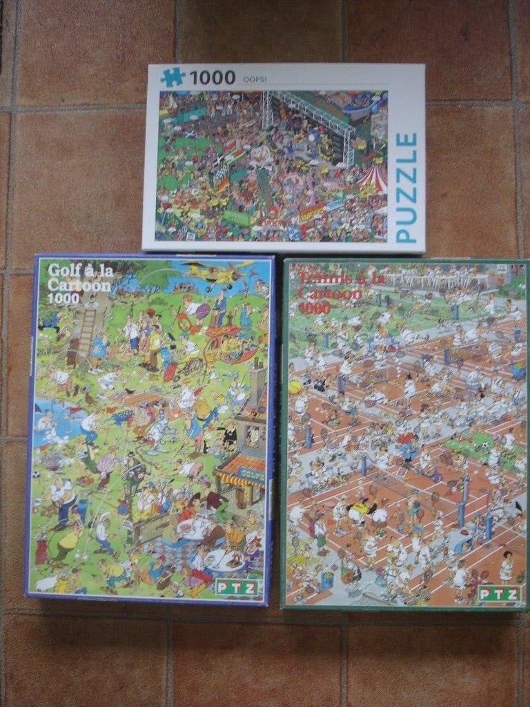 3 x cartoon puzzel 1000 stukjes / Jan van haasteren, Hobby en Vrije tijd, Ophalen, 500 t/m 1500 stukjes, Zo goed als nieuw, Legpuzzel