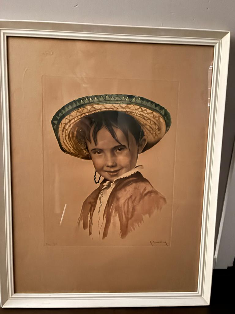 Hebbelinck lithographie Mexicaanse Jongen - Gesigneerd, Antiek en Kunst, Ophalen of Verzenden