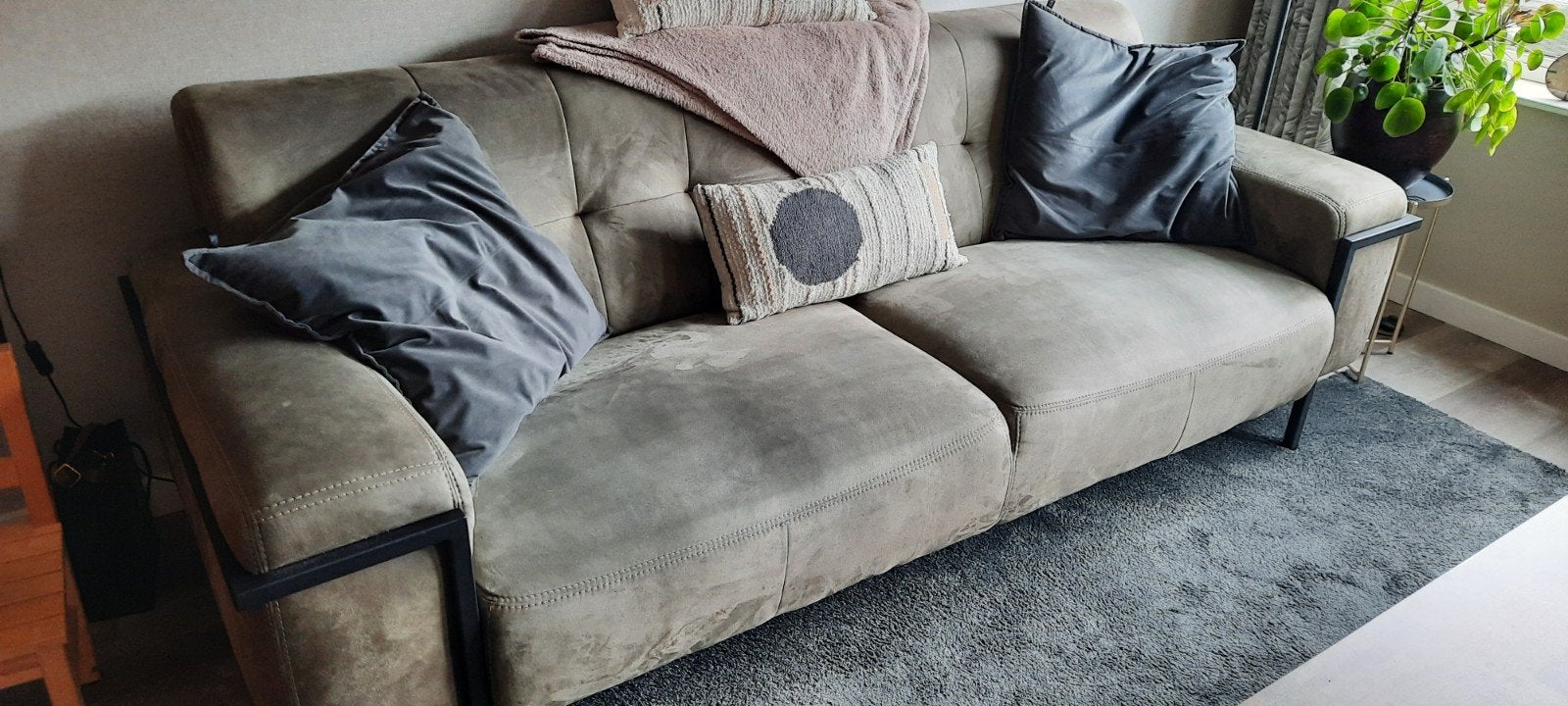 Comfortabele 3-zits bank met industriële look, Ophalen, Gebruikt, Stof, Industrieel