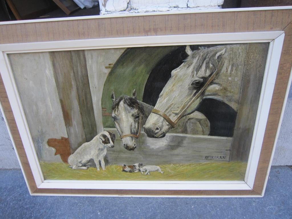 AWJKRAAN, Super leuk schilderij Hond /Puppy's en Paarden, Ophalen