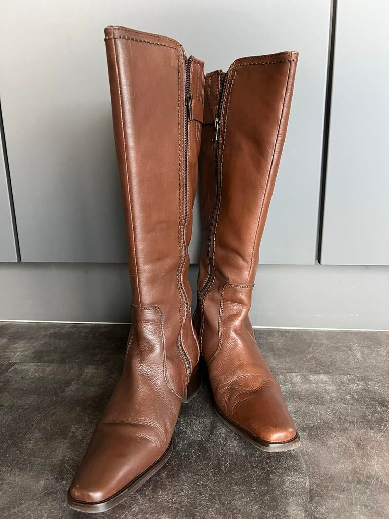 Esprit Dames Laarzen Leder - Cognac - Maat 37, Kleding | Dames, Schoenen, Hoge laarzen, Bruin, Ophalen of Verzenden, Zo goed als nieuw