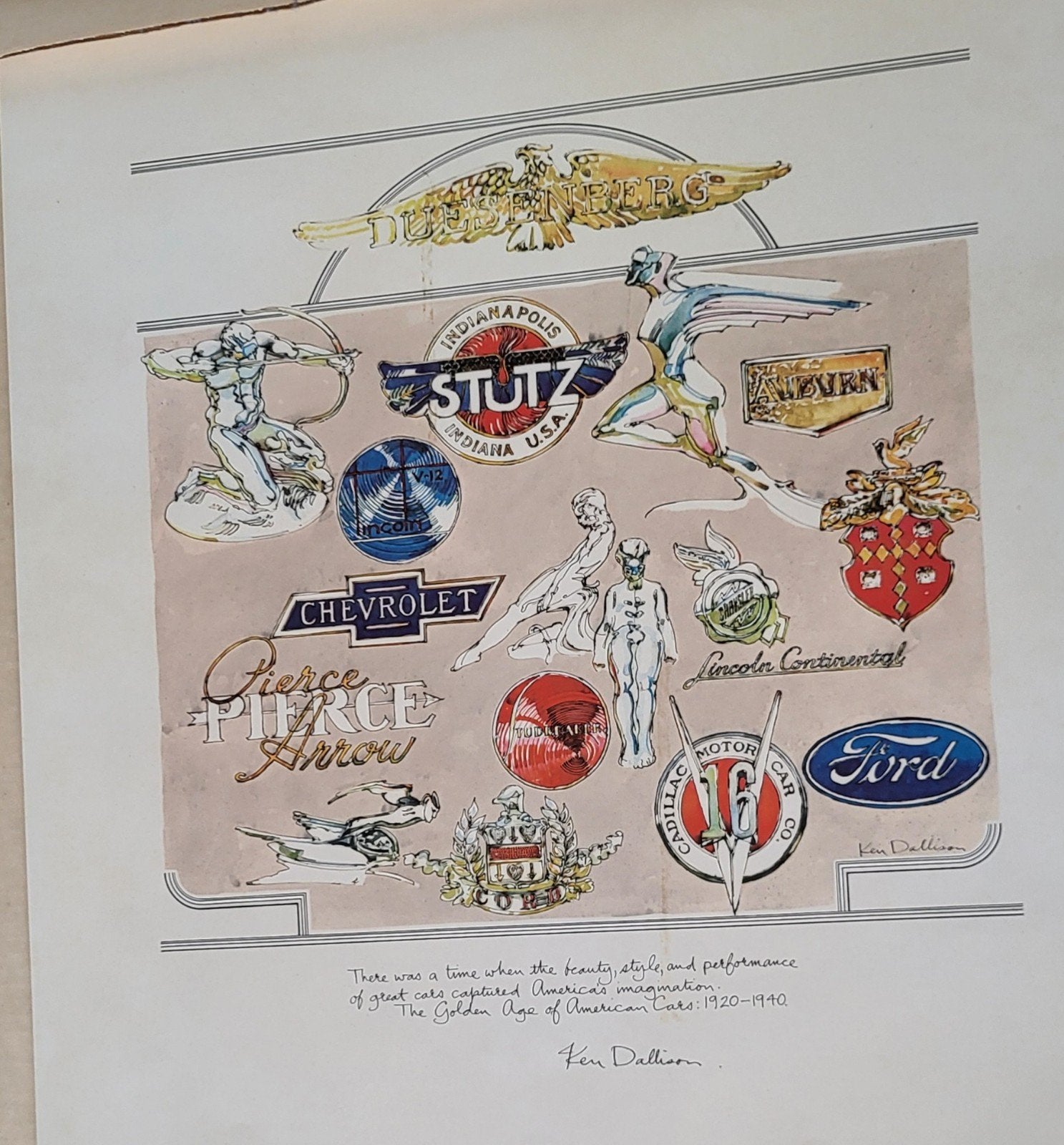 13 Vintage Lithos: Gouden Eeuw Amerikaanse Auto's 1920-1940, Origineel, Dagelijks leven, 1950 - 1999, Ophalen of Verzenden