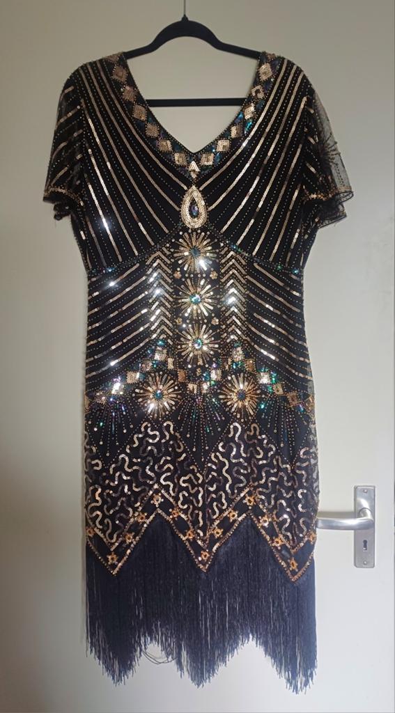 Great Gatsby jurk XXL/ mt 44-46 & accessoires, Kleding | Dames, Jurken, Zwart, Maat 46/48 (XL) of groter, Ophalen of Verzenden