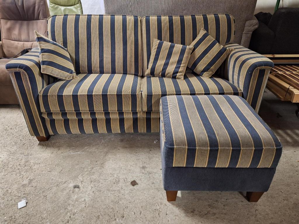 Vidato bank en poef / strepen bankstel verstelbaar hocker, 125 cm of meer, Ophalen of Verzenden, Zo goed als nieuw, Stof