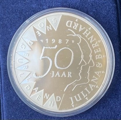 Zilveren 50 Gulden 1987 - Juliana & Bernhard (Proof + Doos), Postzegels en Munten, Munten | Nederland, Koningin Beatrix, Zilver