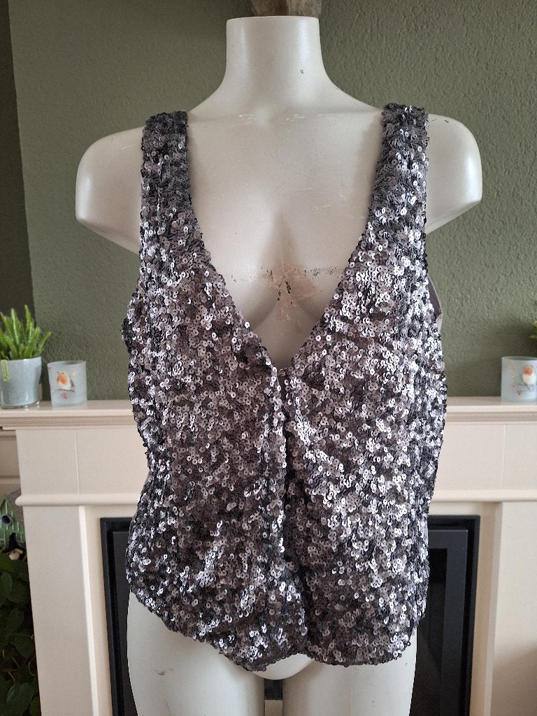 Yaya grijs bolero pailletten vest L 42, Kleding | Dames, Verzenden, Maat 42/44 (L), Zo goed als nieuw, Yaya