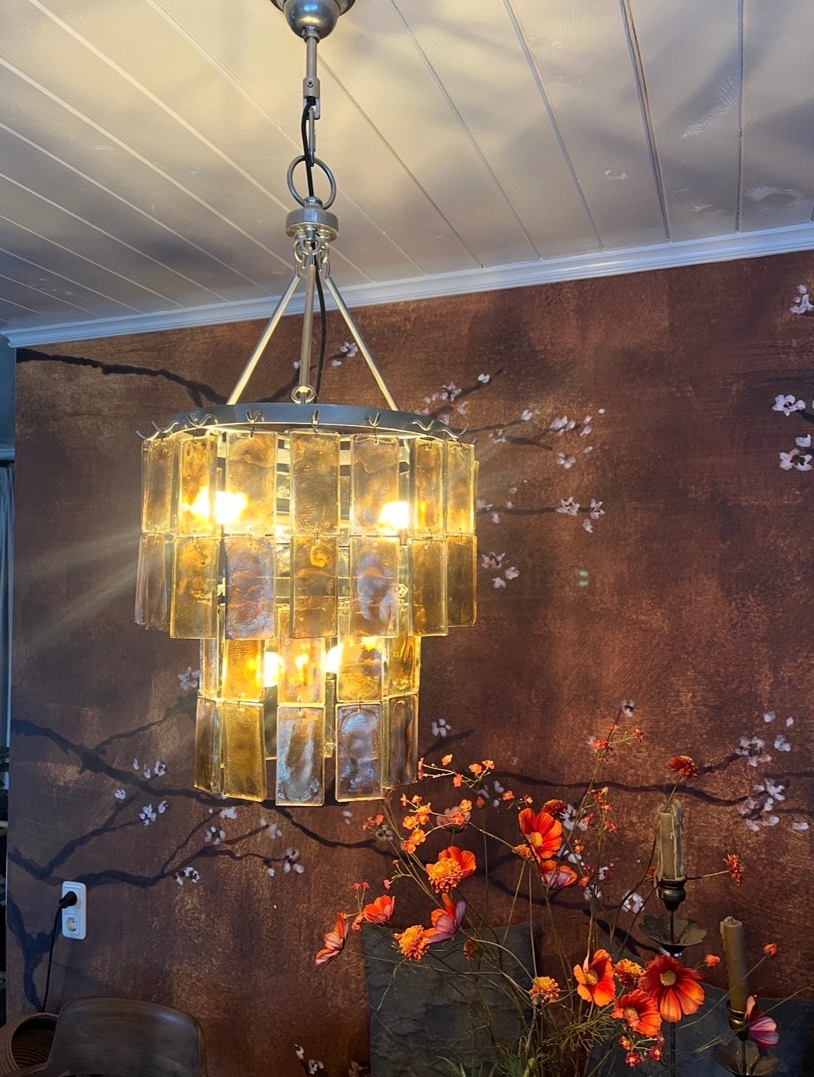 PTMD Luxe Hanglamp – Amber Glas – Hotel Chique – Zware Kwali, Ophalen, Zo goed als nieuw, Metaal, E27 (groot)