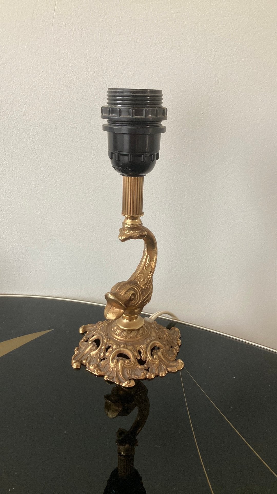 Vintage schemerlamp messing vis voet, Overige materialen, Gebruikt, Vintage, 30 cm