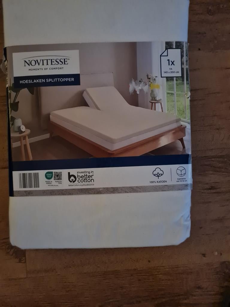 Novitesse hoeslaken splitttopper 140x200, Ophalen of Verzenden, Hoeslaken of Sloop, Beige, Nieuw