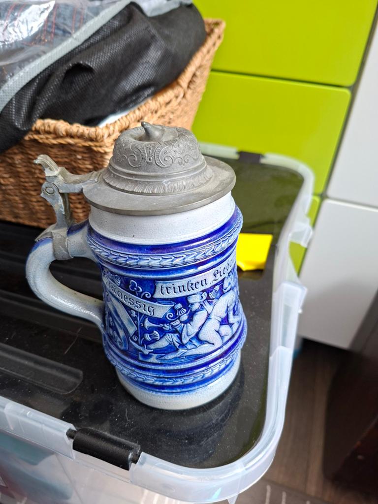 Delfs blauwe bierpul met deksel, Ophalen of Verzenden