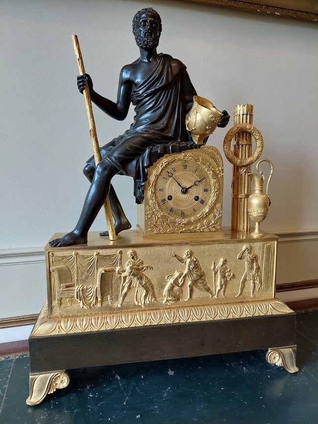 Grote en zware Franse bronzen pendule, omstreeks 1810-1820, Ophalen