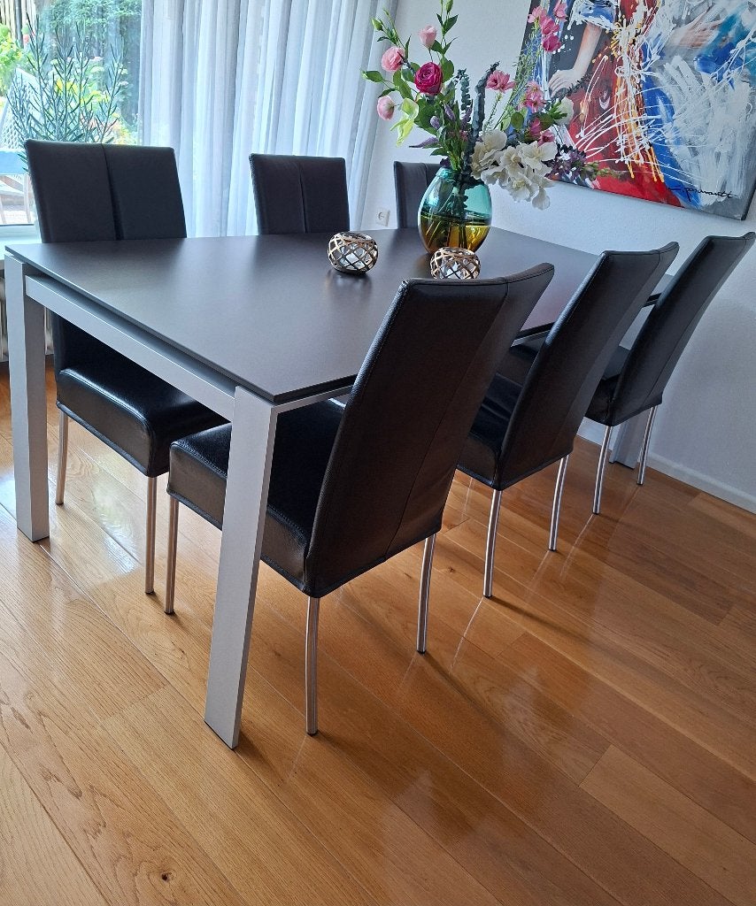 Set van 6 leren eetkamerstoelen zwart, Huis en Inrichting, Ophalen, Zo goed als nieuw