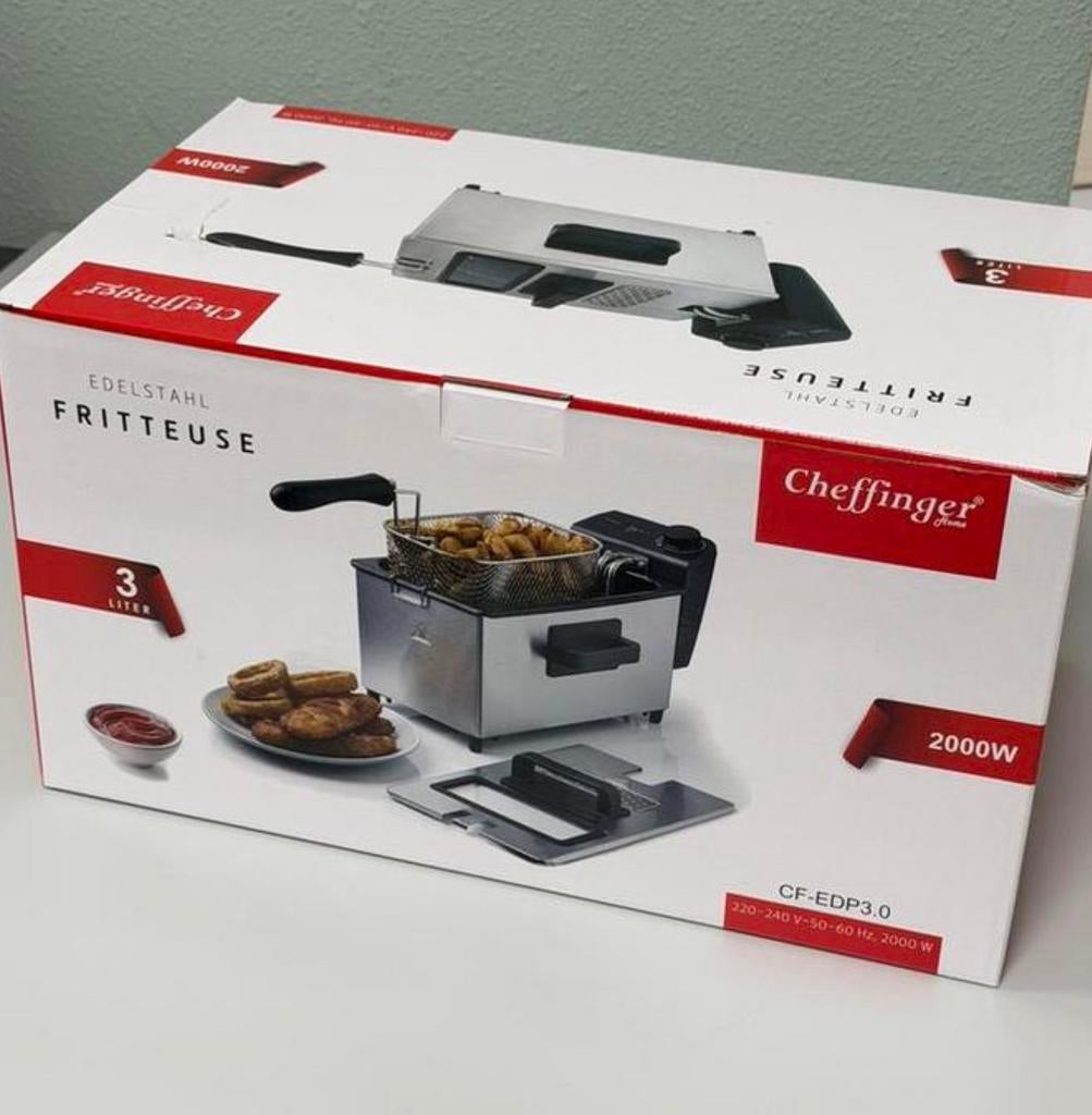 Cheffinger Frietpan 3L– 2000W – Kijkvenster & Frituurmand, Uitneembare binnenpan, Nieuw, 3 tot 4 liter, Ophalen of Verzenden
